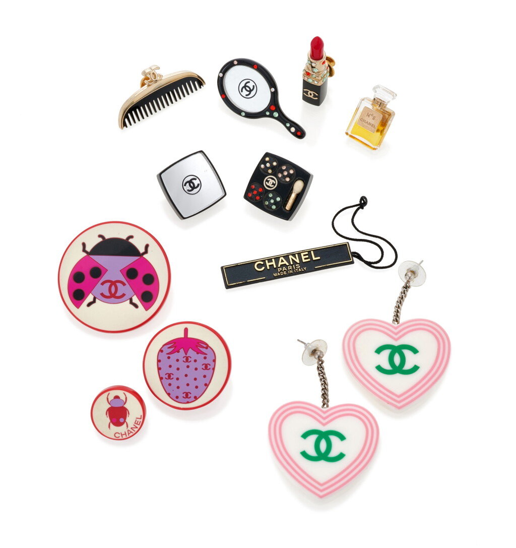 View full screen - View 1 of Lot 129. CHANEL | COLLECTION OF PINS AND A PAIR OF EARRINGS .