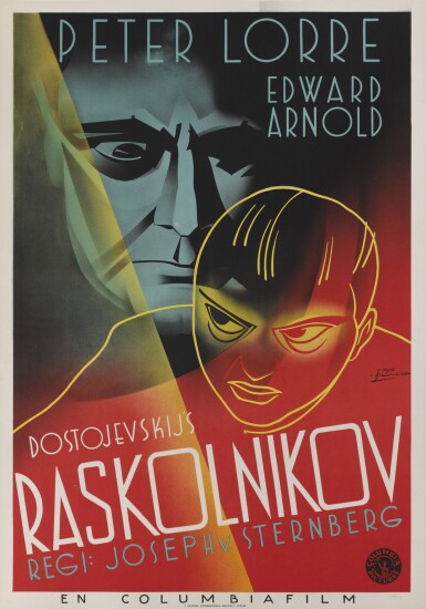 View full screen - View 1 of Lot 47. CRIME AND PUNISHMENT/RASKOLNIKOV (1935) POSTER, SWEDISH .