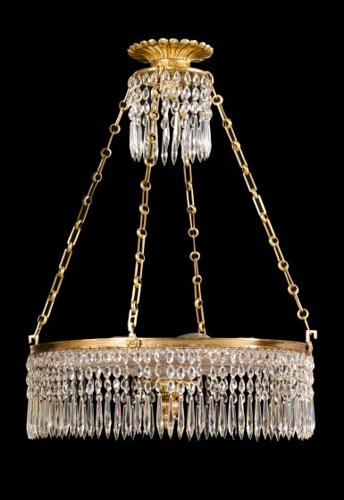 View full screen - View 1 of Lot 64. A Regency gilt-brass and cut-glass dish light, early 19th century.