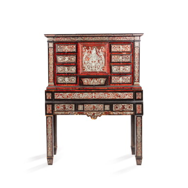 View full screen - View 1 of Lot 72. A tinted horn, pewter, bone and rosewood marquetry cabinet, Flemish, 17th century and later, attributed to Henri Van Soest | Cabinet en corne teintée, étain, os et placage de palissandre, Flandres, XVIIe siècle et postérieur, attribué à Henri Van Soest.
