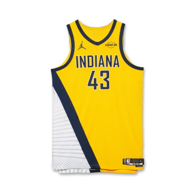 View full screen - View 1 of Lot 43. Pascal Siakam Indiana Pacers 2025-2026 Emirates NBA Cup Game Worn Statement Edition Jersey | Double-Double.
