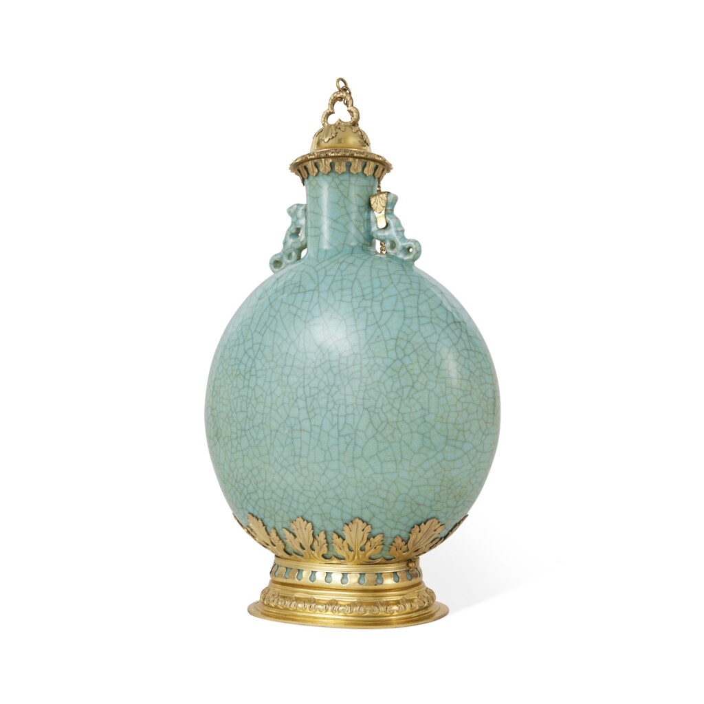 A Chinese Celadon-Glazed Porcelain Ge-Type Moon Flask With