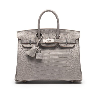 View full screen - View 1 of Lot 39. Gris Perle and Deep Bleu Matte Alligator HSS Birkin 25 Brushed Palladium Hardware, 2021.