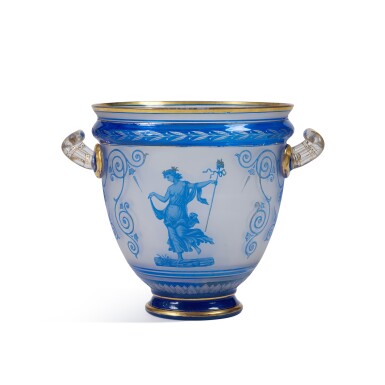 View full screen - View 1 of Lot 392. A Rare Thomas Webb & Sons Acid-Etched and Gilt Blue Cameo Cooler, Circa 1875.