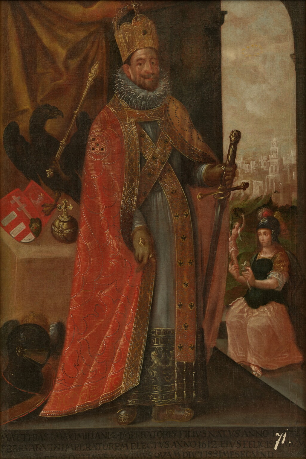 View full screen - View 1 of Lot 33. Portrait of Matthias (1557–1619), Holy Roman Emperor, in coronation regalia | Porträt des Matthias (1557–1619), Kaiser des Heiligen Römischen Reiches, in Krönungsornat .