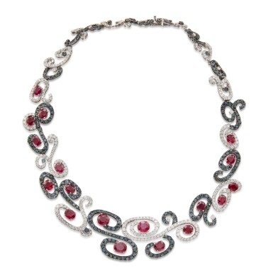 View full screen - View 1 of Lot 121. Ruby, Diamond and Color-Change Garnet Necklace.