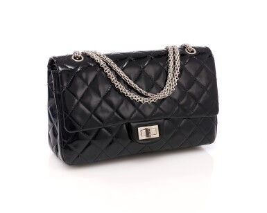 View full screen - View 1 of Lot 134. Black patent leather and silver-tone metal 2.55 reissue shoulder bag.