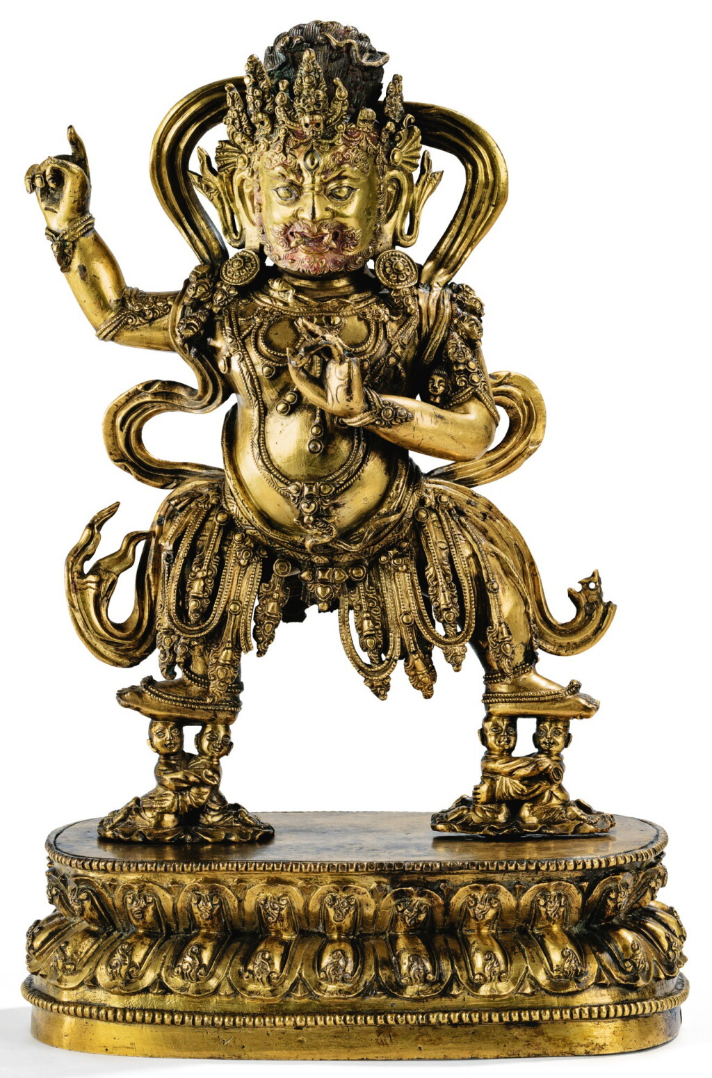 全螢幕檢視 - 查看141RARE ET GRANDE STATUETTE DE YIDAM EN BRONZE DORÉ DYNASTIE MING, DÉBUT XVE - MILIEU DU XVE SIÈCLE | 明十五世紀早至中期 鎏金銅本尊立像 | A rare and large gilt-bronze figure of Yidam, Ming Dynasty, early to mid-15th century的1