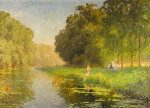 Paysage D’été Jeunes Pêchers (River Landscape with Two Boys Fishing)