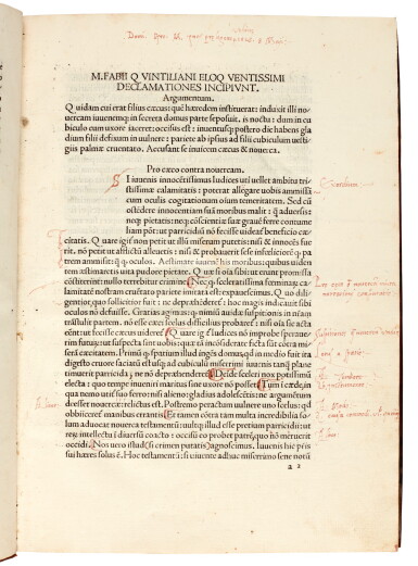 View full screen - View 1 of Lot 246. Quintilianus, Declamationes maiores, Venice, 1482, later marbled calf.