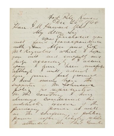 View full screen - View 1 of Lot 1053. Custer, George Armstrong | Custer attacks Andrew Johnson and advocates for Black suffrage.