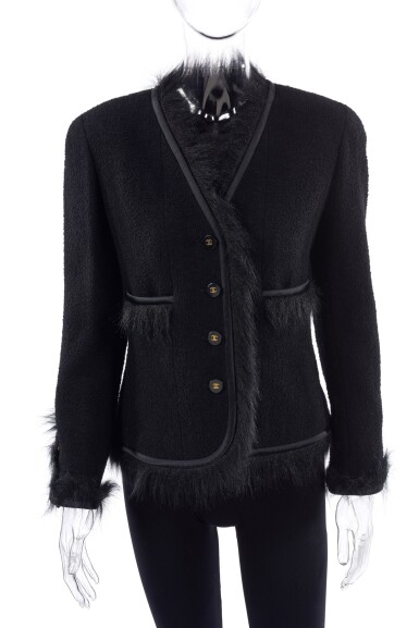 View full screen - View 1 of Lot 44. BLACK WOOL-BLEND JACKET, CHANEL.