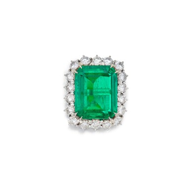 View full screen - View 1 of Lot 26. Emerald and Diamond Ring.