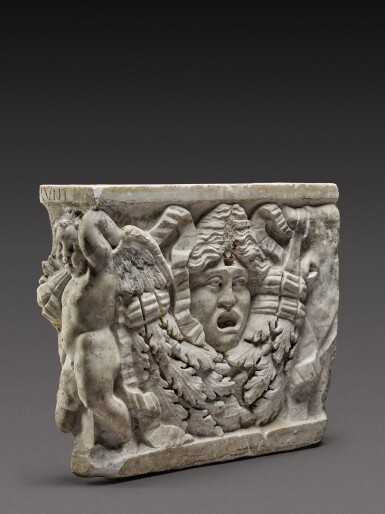 View full screen - View 1 of Lot 80. A Roman Marble Garland Sarcophagus Fragment, circa A.D. 135.