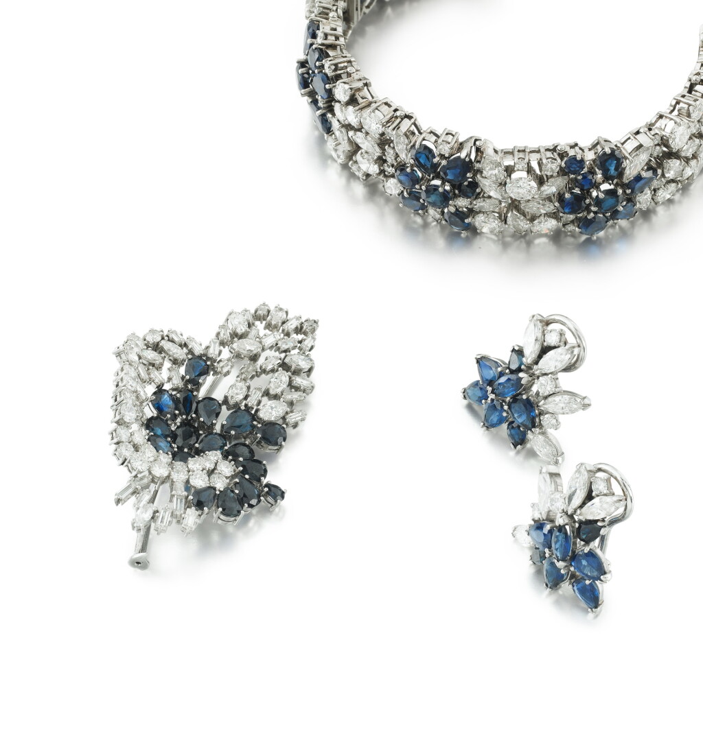View full screen - View 1 of Lot 202. Sapphire and diamond demi-parure .