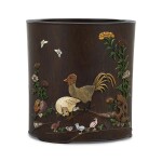 A hardstone-inlaid zitan brushpot Qing dynasty, 18th - 19th century | 清十八至十九世紀 紫檀嵌寶五穀豐登紋筆筒