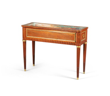 View full screen - View 1 of Lot 233. A gilt-bronze and mahogany planter, Louis XVI, circa 1775, stamped Denis-Louis Ancellet Jardinière en acajou mouluré et bronze doré d'époque Louis XVI, vers 1775, estampille de Denis-Louis Ancellet.
