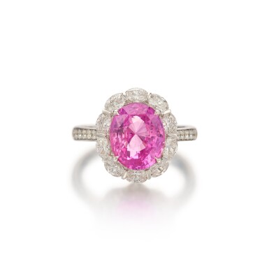 View full screen - View 1 of Lot 418. Pink Sapphire and Diamond Ring.