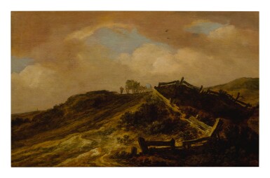 View full screen - View 1 of Lot 6. PIETER DE MOLIJN | A HILLY LANDSCAPE WITH TRAVELERS.
