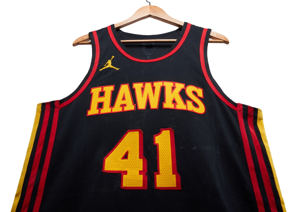 View full screen - View 1 of Lot 159. Saddiq Bey Atlanta Hawks 2023-2024 Kia NBA Tip-Off Game Worn Statement Edition Jersey .