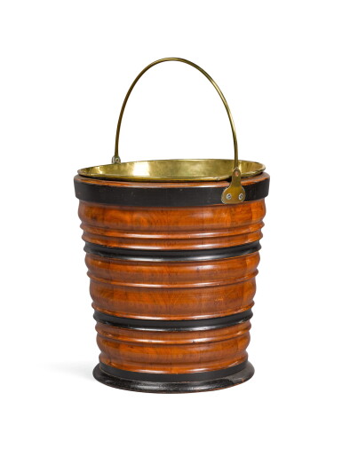 View full screen - View 1 of Lot 73. A Dutch mahogany, ebony and copper peat bucket, early 19th century.