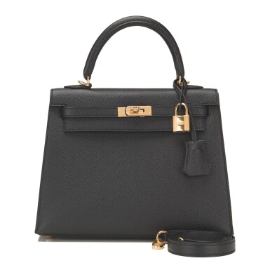 View full screen - View 1 of Lot 85. Hermès Black Sellier Kelly 25cm of Epsom Leather with Gold Hardware .