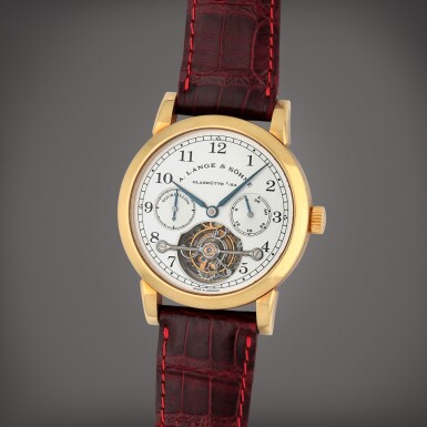 View full screen - View 1 of Lot 12. Tourbillon pour le Mérite, Reference 701.001 | A yellow gold tourbillon wristwatch with power reserve indication | Circa 1996.