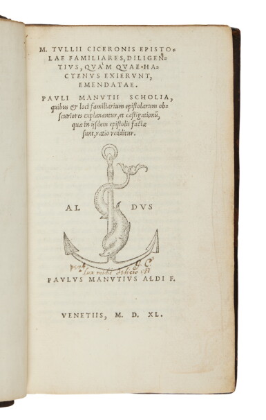 Cicero, Epistolae familiares, Venice, Paolo Manuzio, 1540, later calf ...