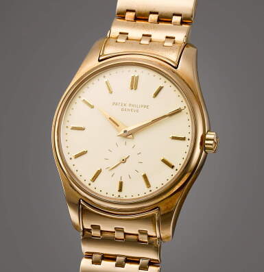 View full screen - View 1 of Lot 2013. Reference 2526 | A well preserved pink gold wristwatch with luminous enamel dial and bracelet, Made in 1957 | 百達翡麗 | 型號 2526 | 粉紅金鏈帶腕錶,備琺瑯夜光錶盤,品相優良,1957年製.