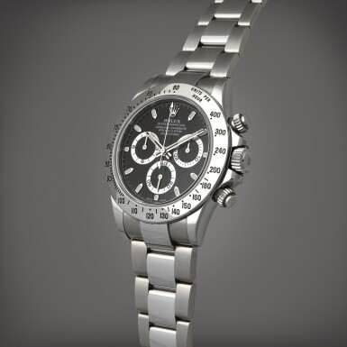 View full screen - View 1 of Lot 41. Daytona, Reference 116520 | A stainless steel chronograph wristwatch with bracelet | Circa 2015.