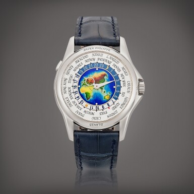 View full screen - View 1 of Lot 2245. Reference 5131 | A white gold world time wristwatch with cloisonné enamel dial, Made in 2011 | 百達翡麗 | 型號5131 | 白金世界時間腕錶,備掐絲琺瑯錶盤,2011年製.