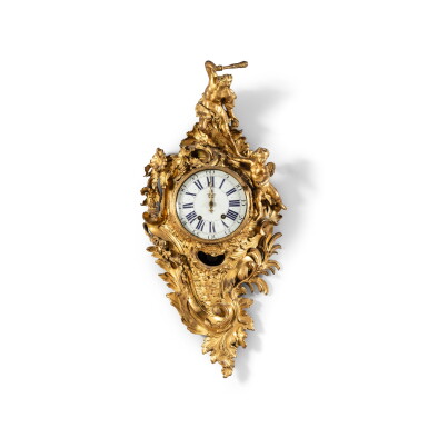 View full screen - View 1 of Lot 44. A Louis XV gilt-bronze 'Hercules' cartel clock, with the crowned-C mark, circa 1745-1749.