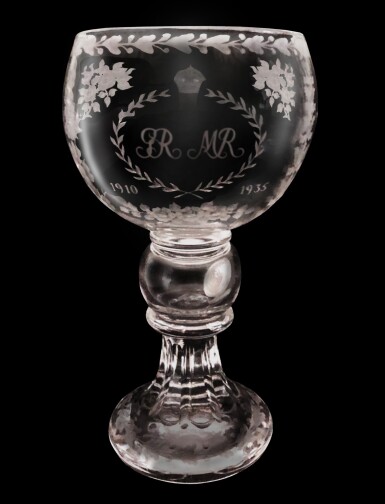 View full screen - View 1 of Lot 5. An engraved glass vase celebrating the Silver Jubilee of George V and Queen Mary, 1935.