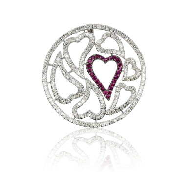 View full screen - View 1 of Lot 59. Ruby and diamond pendant, 'Hearts', Michele della Valle.