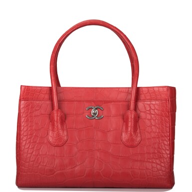 View full screen - View 1 of Lot 82. Chanel Rose Pink Cerf Tote of Matte Alligator with Aged Ruthenium Hardware.