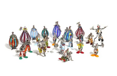 View full screen - View 1 of Lot 103. A GROUP OF TWENTY ONE ITALIAN SILVER, ENAMEL AND MURANO GLASS CLOWNS, MOST ANCINI, AREZZO, LATE 20TH CENTURY.