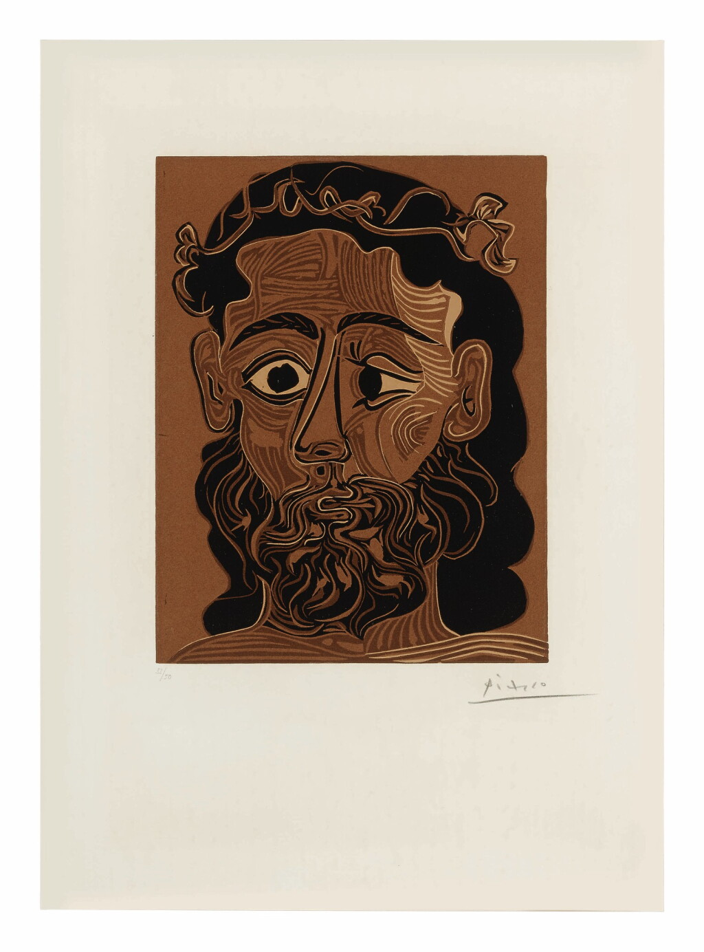 View full screen - View 1 of Lot 63. PABLO PICASSO | HOMME BARBU COURONNÉ DE FEUILLES DE VIGNE (B. 1088; BA. 1308).