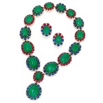 Bulgari | Emerald, Sapphire, Ruby and Diamond Pendant-Necklace and Pair of Earclips
