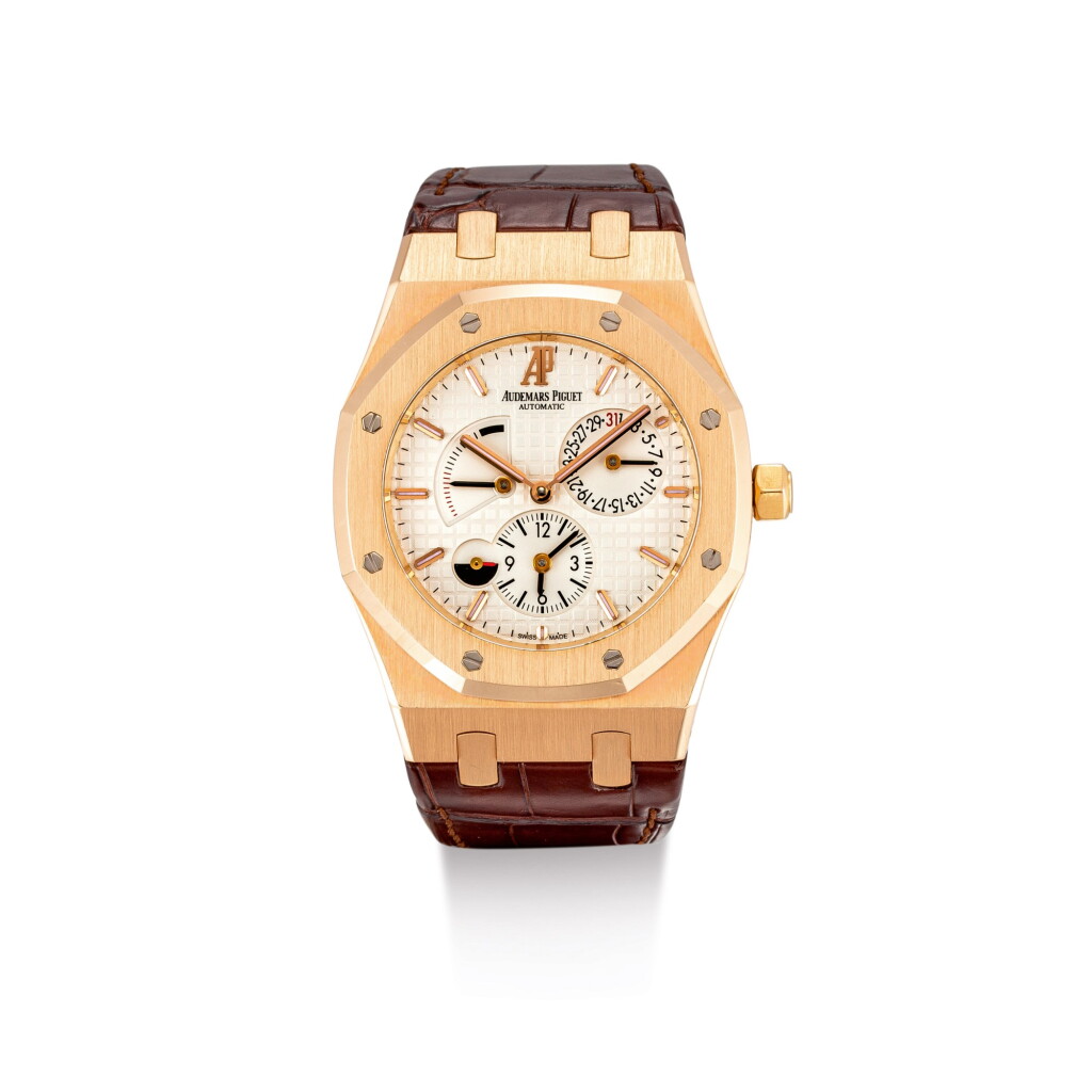 View full screen - View 1 of Lot 2157. AUDEMARS PIGUET | ROYAL OAK DUAL TIME, REFERENCE 26120OR.OO.D088CR.01, A PINK GOLD DUAL TIME ZONE WRISTWATCH WITH DATE, DAY AND NIGHT AND POWER RESERVE INDICATION, CIRCA 2019 | 愛彼 | "Royal Oak Dual Time 型號20120BA.OO.D088CR.01 粉紅金兩地時間腕錶,備日期、晝夜及動力儲備顯示,錶殼編號I54014,約2019年製".