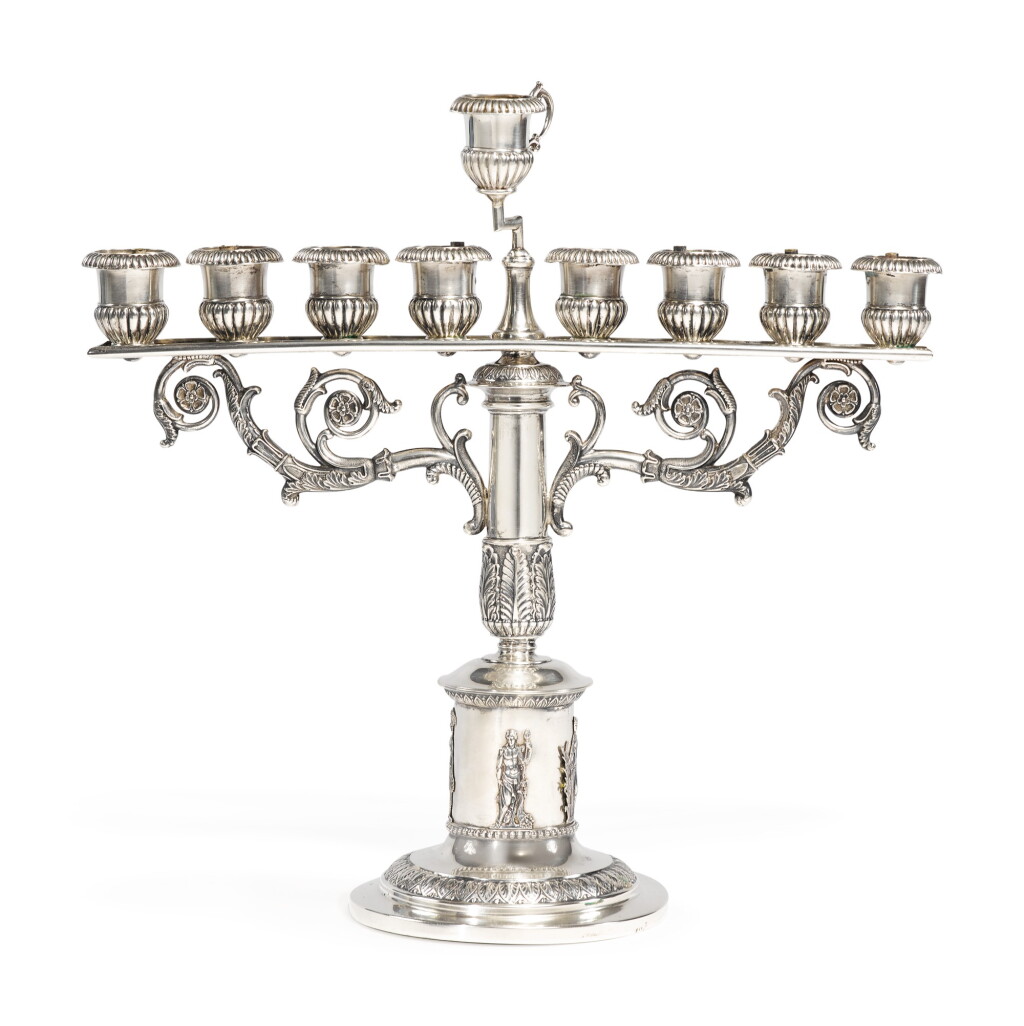 View full screen - View 1 of Lot 123. A GERMAN SILVER HANUKAH LAMP, LAZARUS POSEN, FRANKFURT, EARLY 20TH CENTURY.