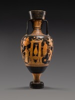 A Large Apulian Red-figured Panathenaic Amphora, attributed to the Iliupersis Painter, circa 350-330 B.C.