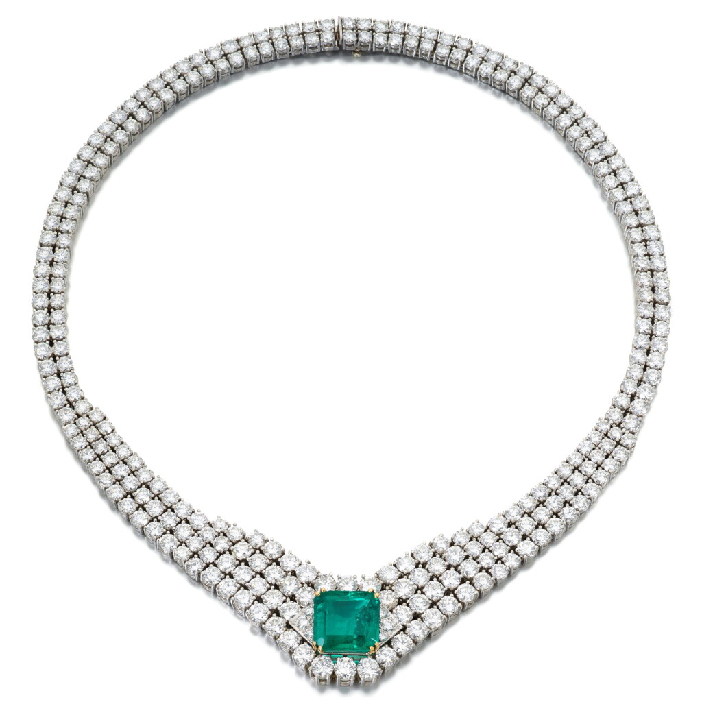 View full screen - View 1 of Lot 935. Emerald and Diamond Necklace.
