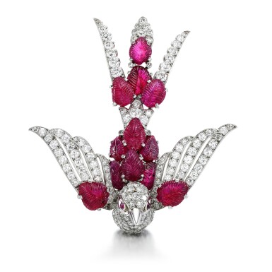 View full screen - View 1 of Lot 83. Ruby and diamond brooch.