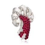 Trabert & Hoeffer Mauboussin Ruby and Diamond Brooch, Mid 20th Century | Trabert & Hoeffer Mauboussin | 紅寶石 配 鑽石 胸針,二十世紀中葉
