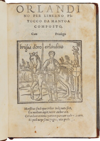 View full screen - View 1 of Lot 109. Folengo, Orlandino, Venice, da Sabbio, 1526, later half calf.