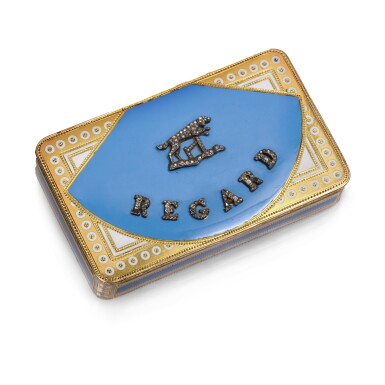 View full screen - View 1 of Lot 1166. A diamond-set gold and enamel snuff box, Frères Jordan, Berlin, circa 1810 and later.