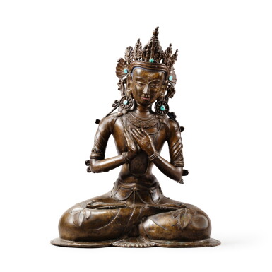 View full screen - View 1 of Lot 95. A large bronze figure of Maitreya Western Tibet, 17th century | 西藏 十七世紀 銅彌勒佛坐像.
