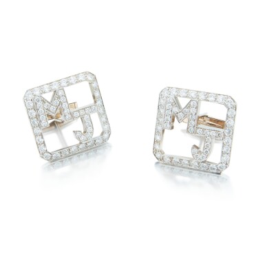 View full screen - View 1 of Lot 2. Michael Jordan’s Worn and Customized Pair of 14-Karat White Gold and Diamond Cufflinks.