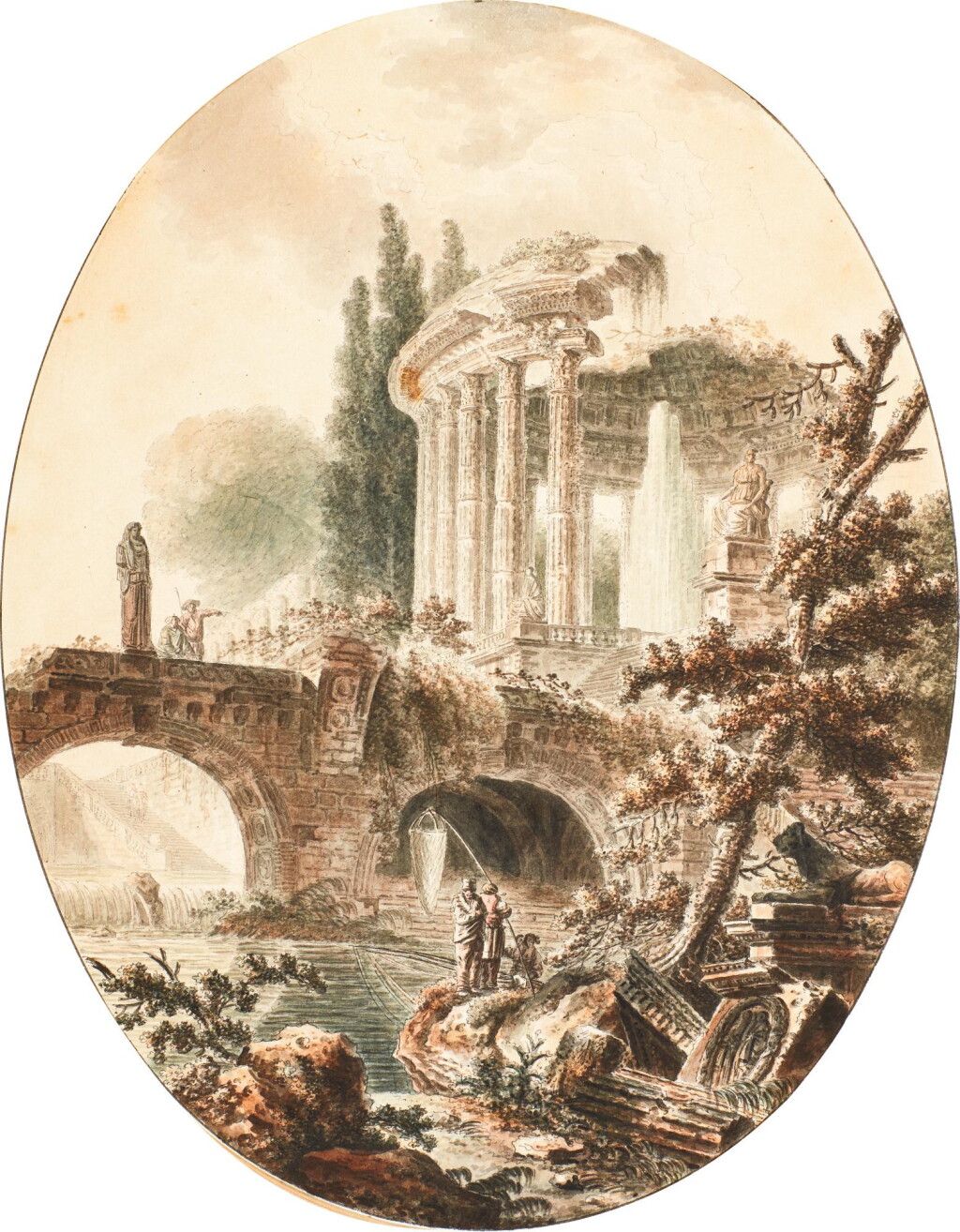 View full screen - View 1 of Lot 66. JEAN-HENRY-ALEXANDER PERNET | AN ARCHITECTURAL FANTASY WITH THE TEMPLE OF VESTA.