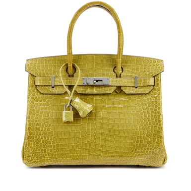 View full screen - View 1 of Lot 1586. Vert Anis Shiny Porosus Crocodile Birkin 30 Palladium Hardware, 2005.